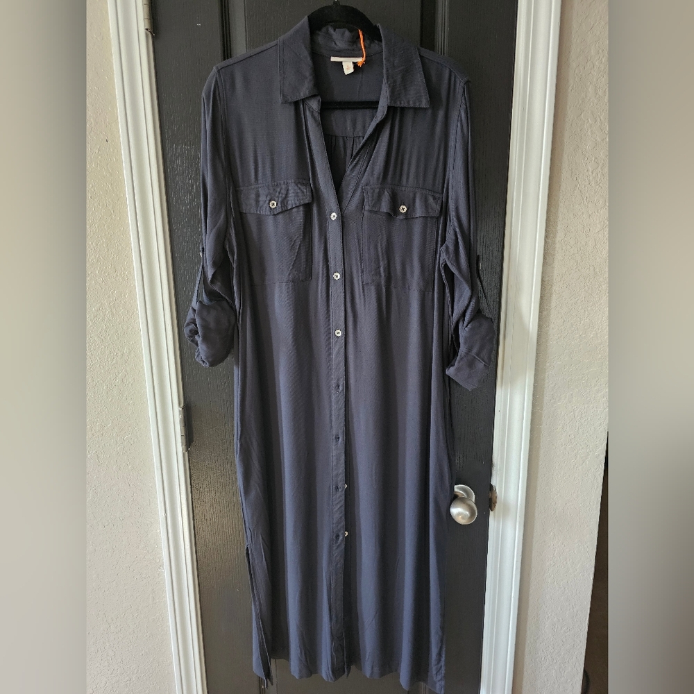 Casual Black Button-Up Shirt Dress